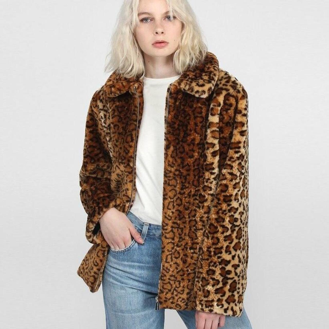 Anine Bing Molly faux fur coat. Plush leopard jacket Depop