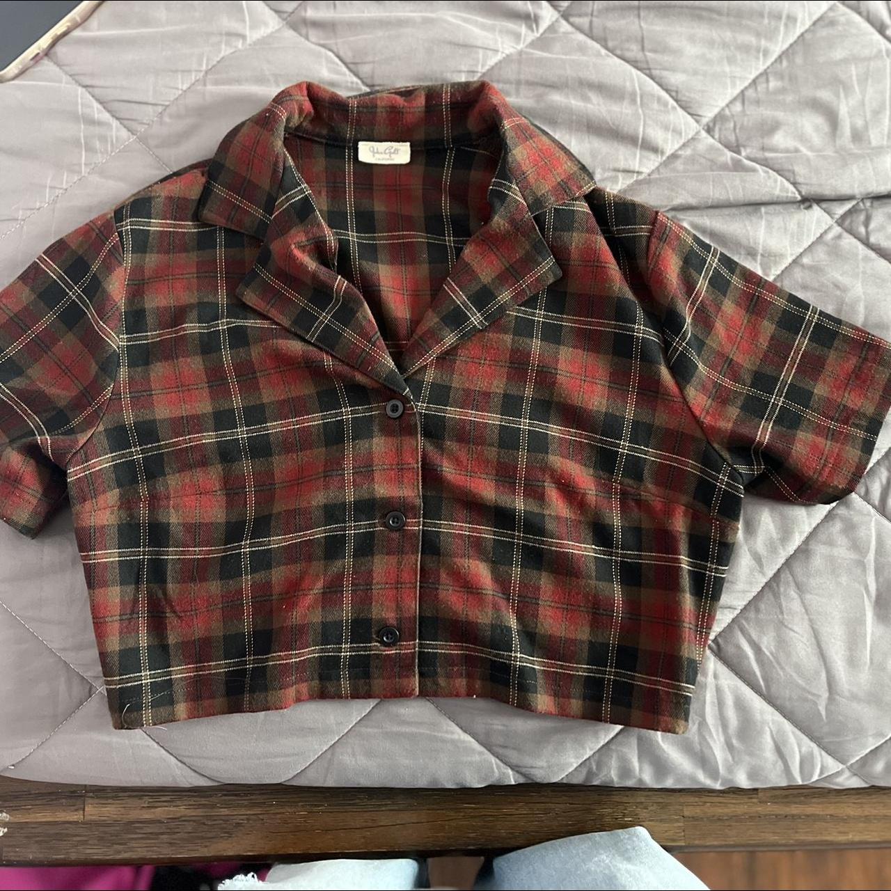 brandy melville red plaid vivian top one size - Depop