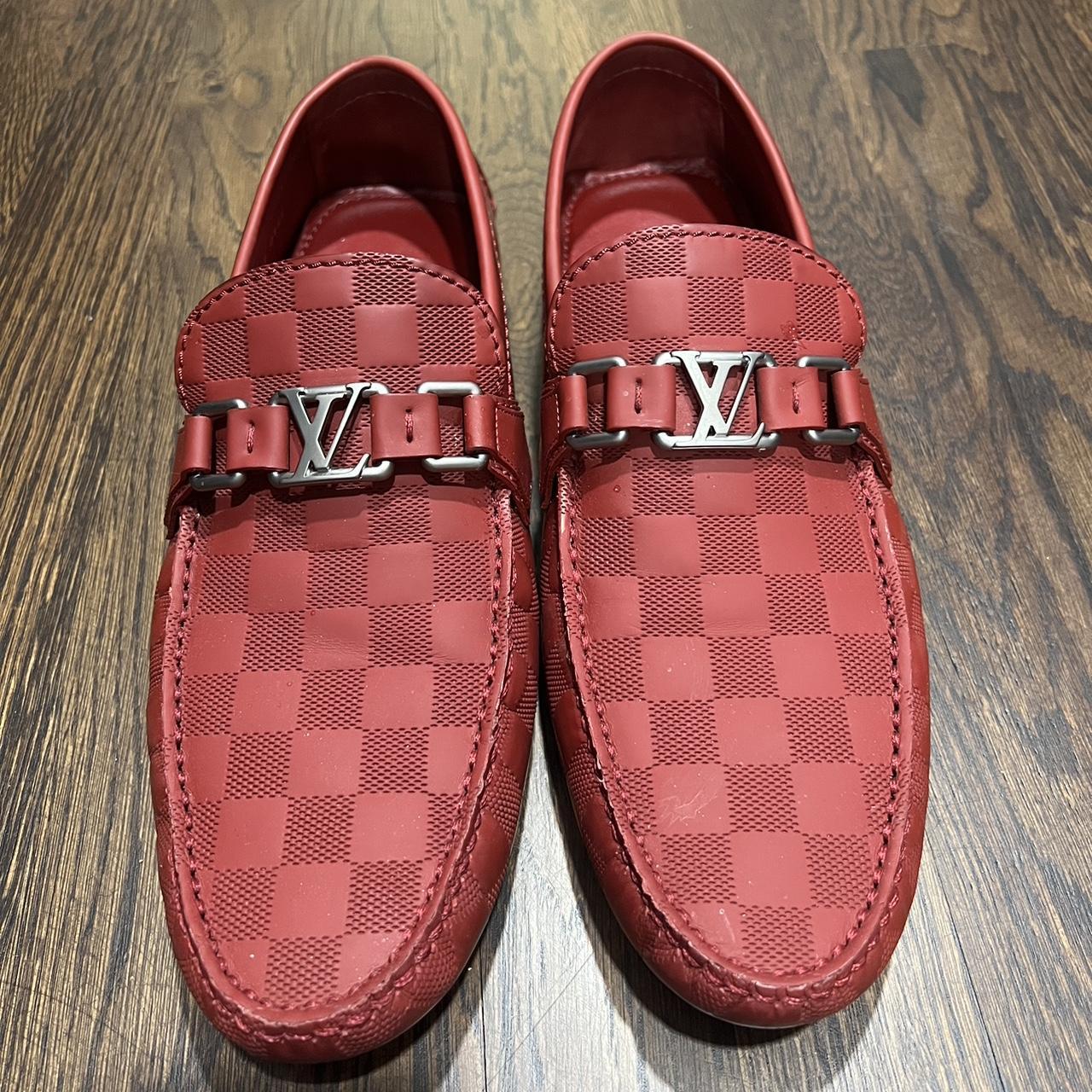 Red Louis Vuitton Damier monogram loafers. Basically | Depop