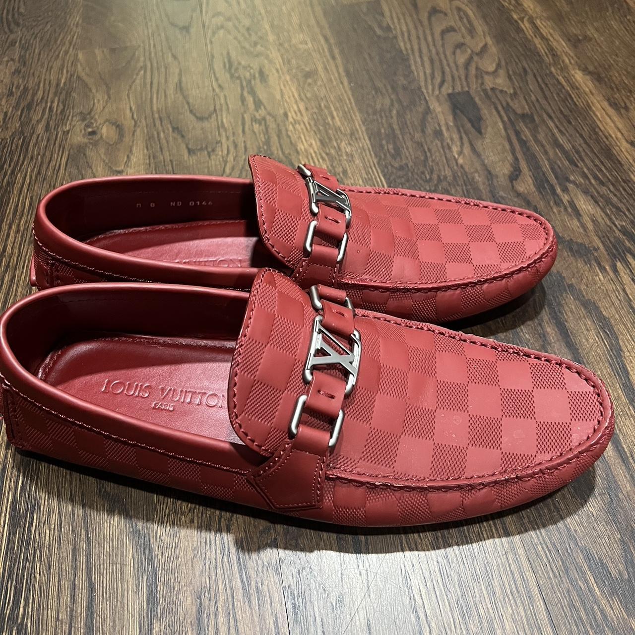 Red Louis Vuitton Damier monogram loafers. Basically | Depop