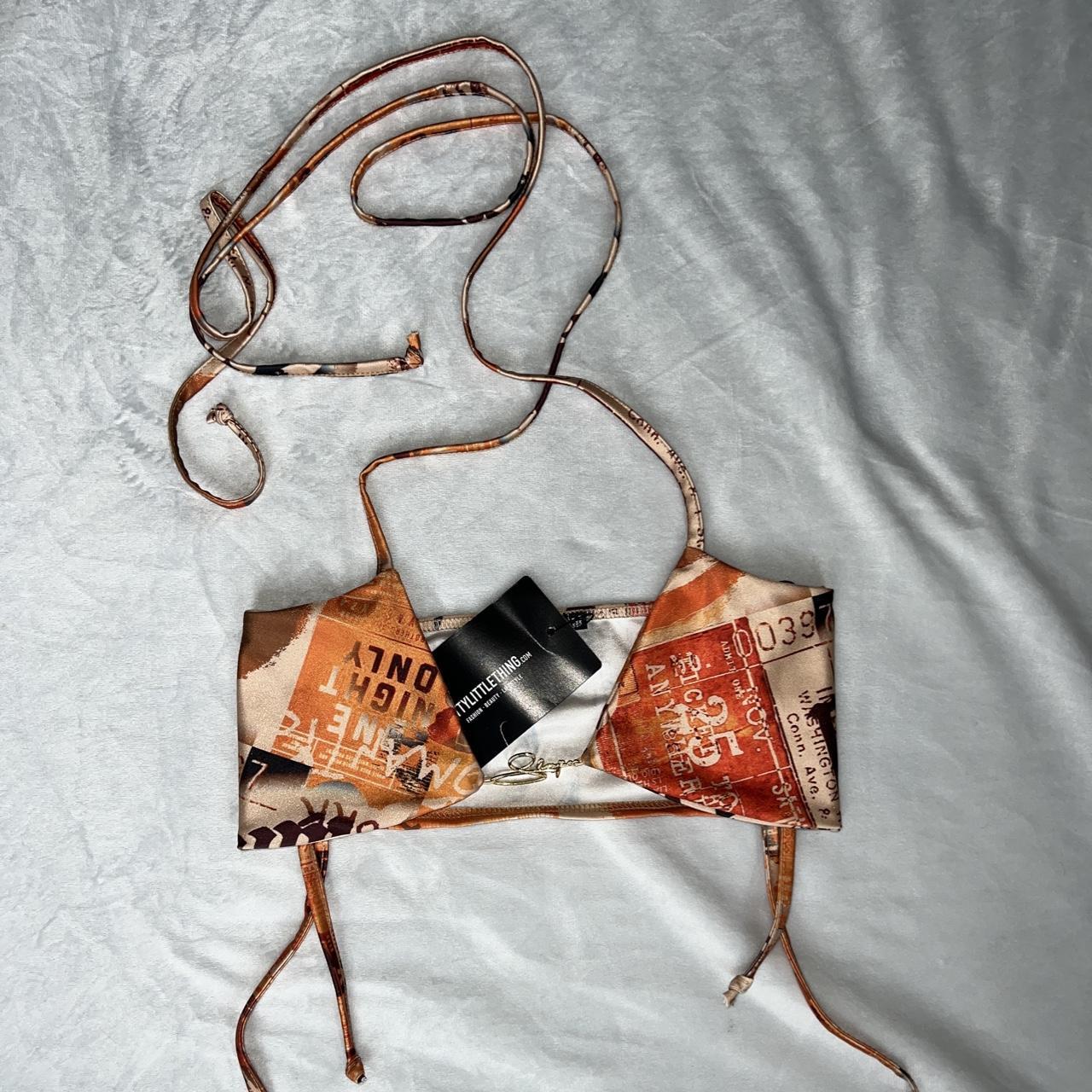 NWT Orange Newspaper Print Bikini Top from Pretty... Depop