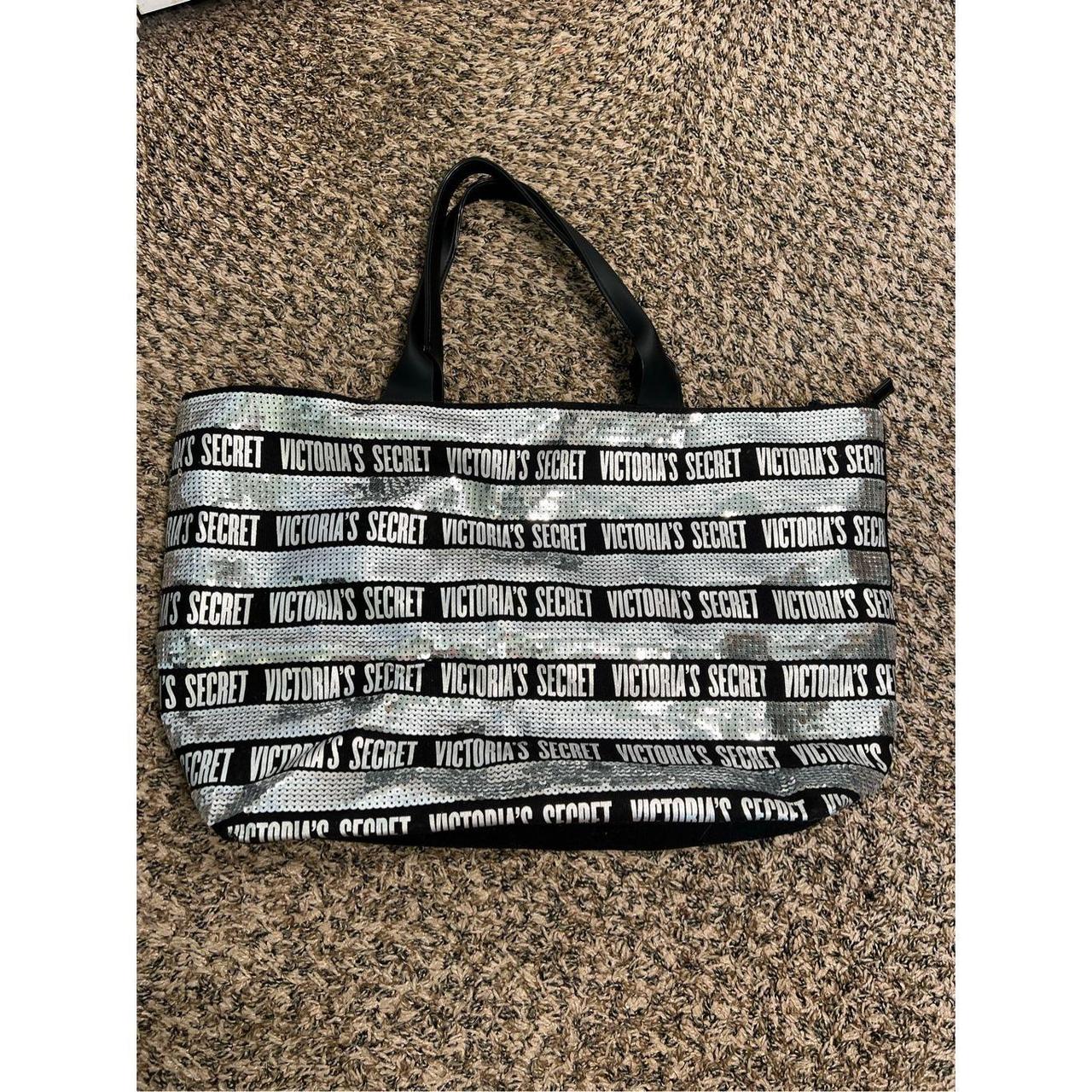 Victoria secret black and sale silver tote