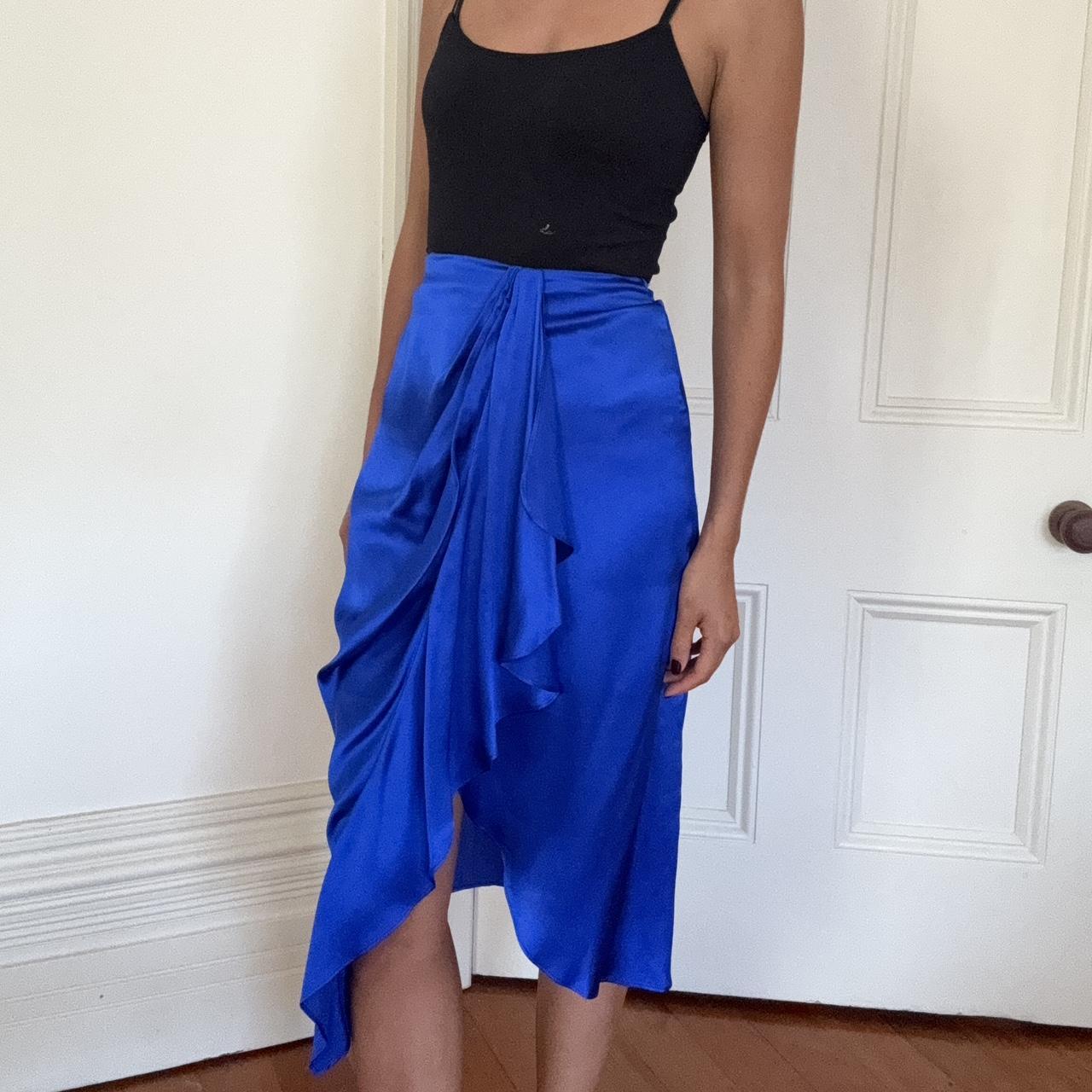 Witchery Cobalt Blue Silk Midi Skirt Rrp 279 Never Depop