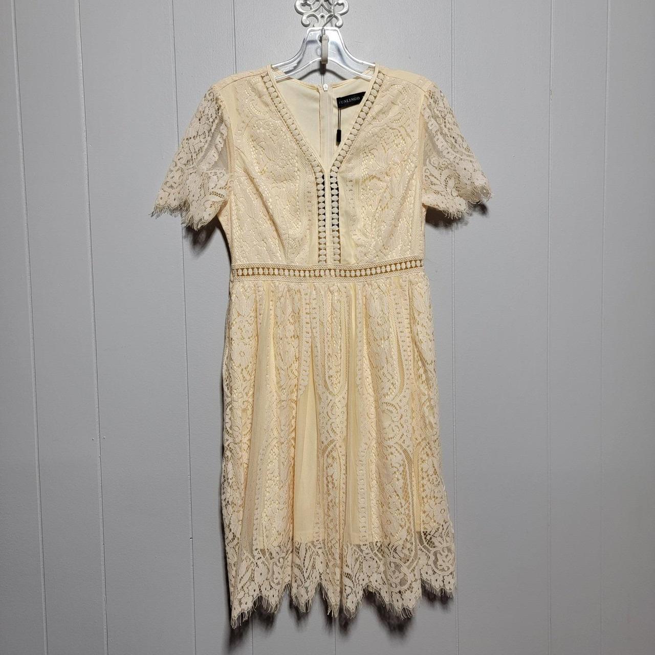 Furling by giani women's preloved cream coquette cottage chic dress