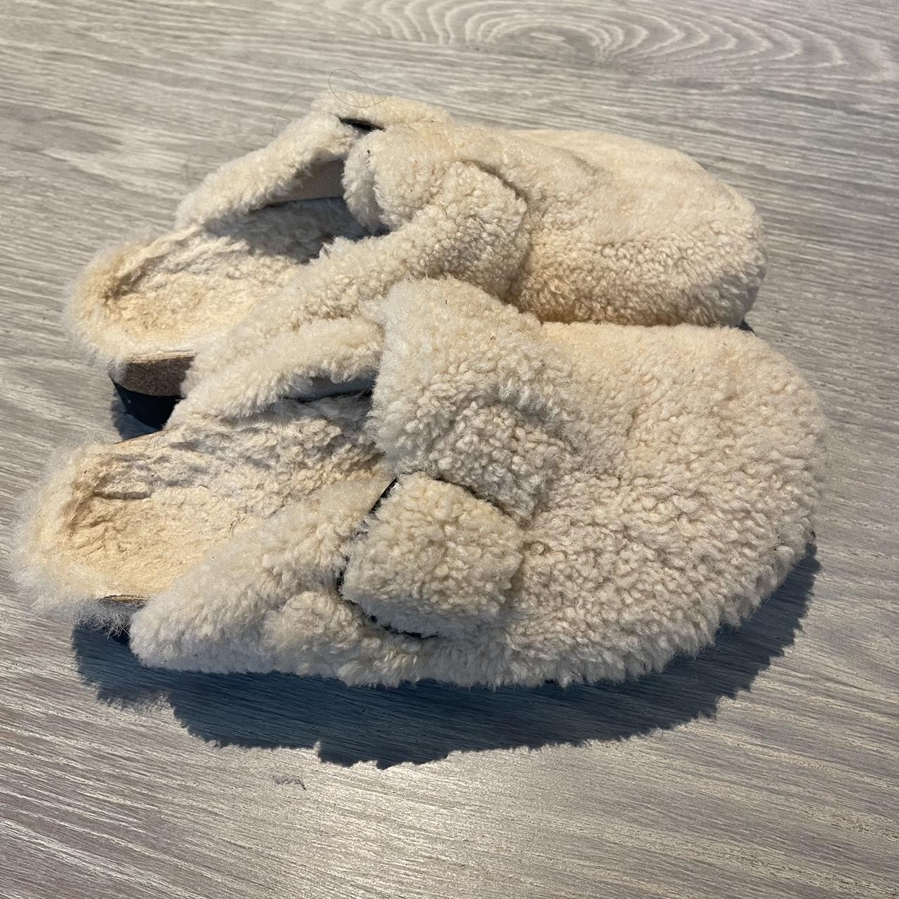 Birkenstock Boston fuzzy slippers originally from... - Depop