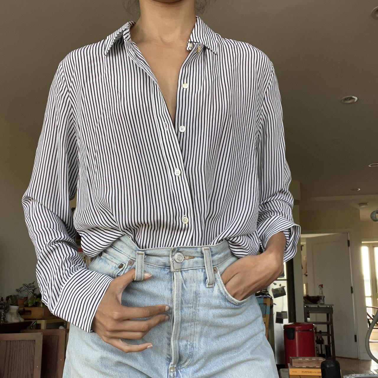 Everlane silk clean striped button down shirt. This... - Depop