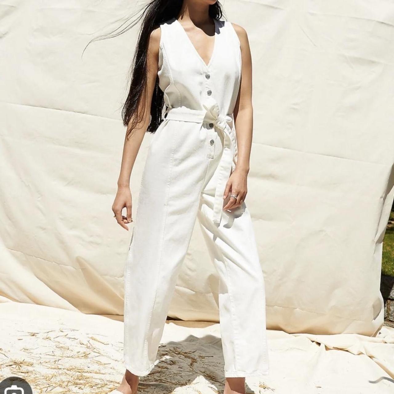 Madewell sleeveless tie waist jumpsuit in tile white