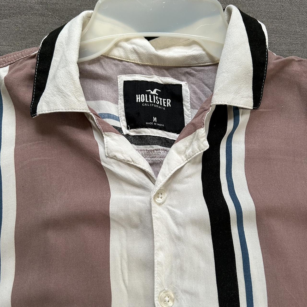 Hollister striped button down shirt Size M Mauve, - Depop