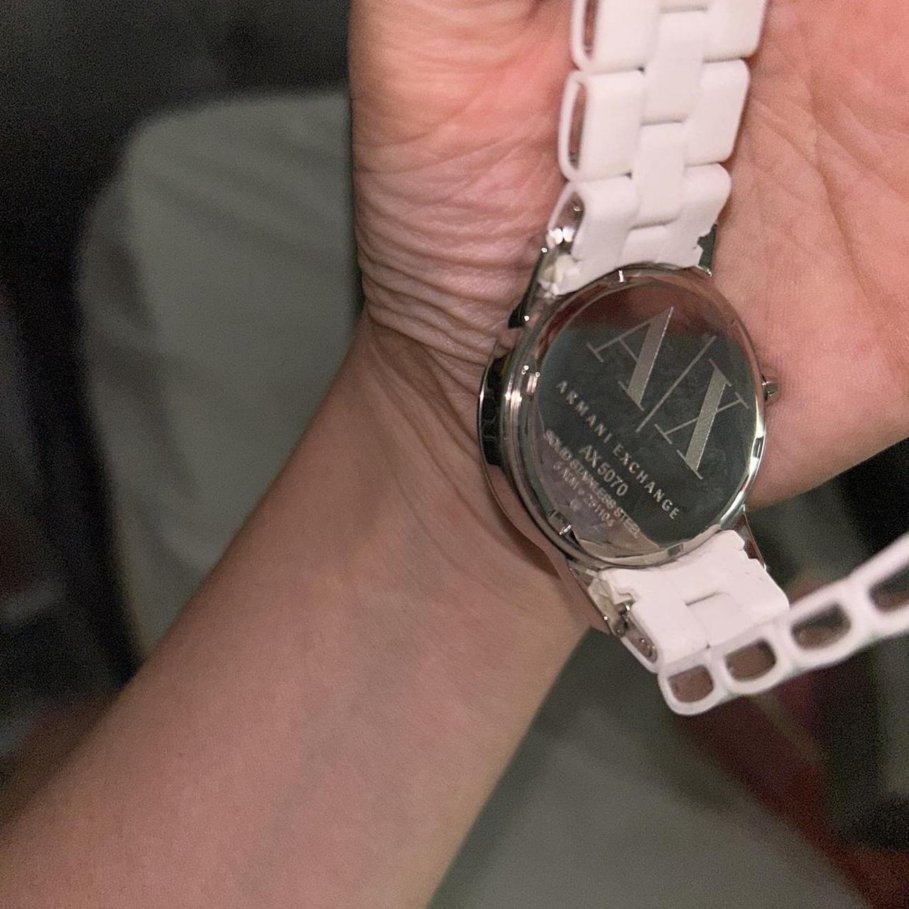 Armani Exchange Women's White Crystal Silicone Band... - Depop