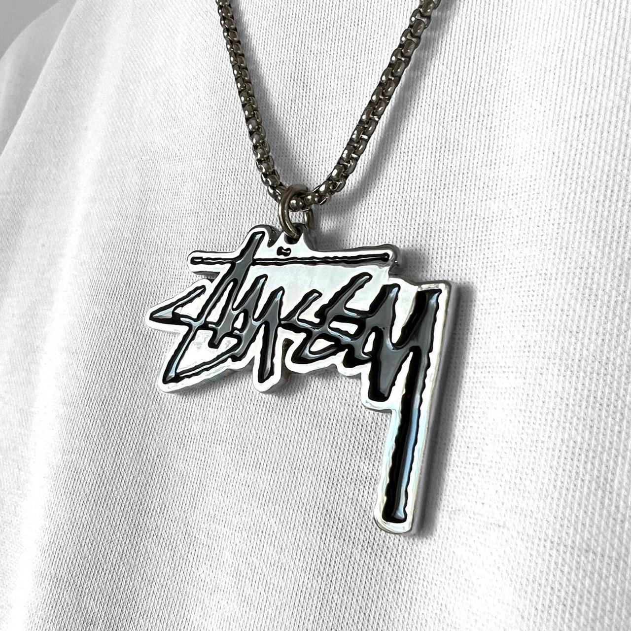 Silver Stüssy spell out necklace Also available as... - Depop