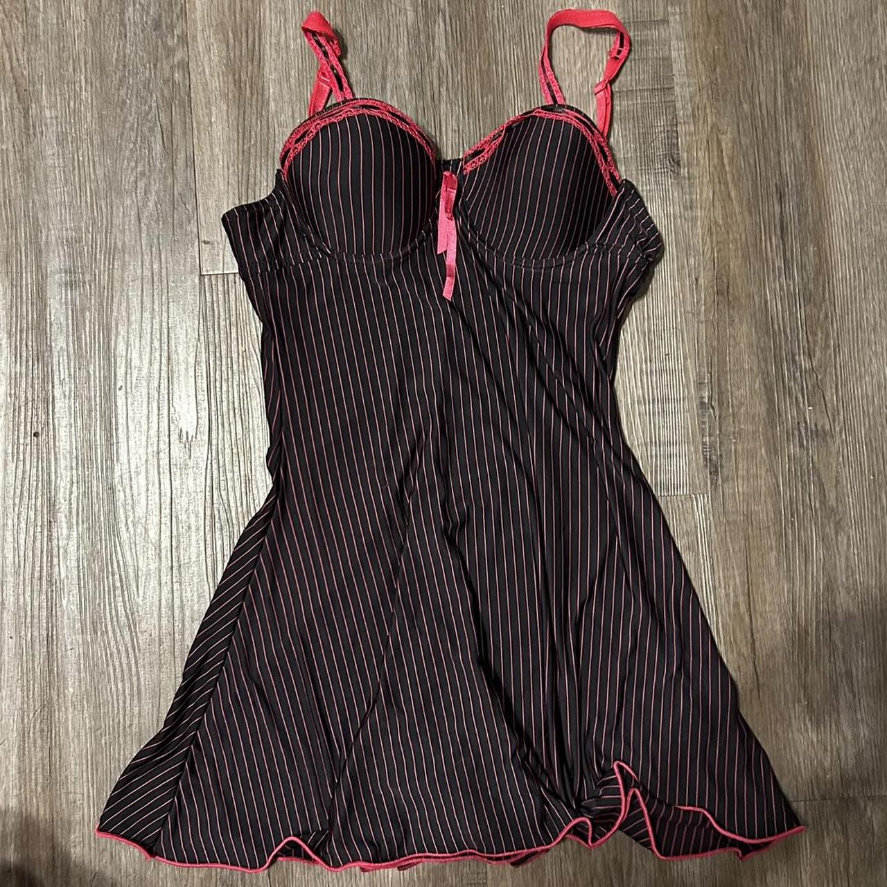 Pink and black lingerie dress slip dress vintage not... - Depop