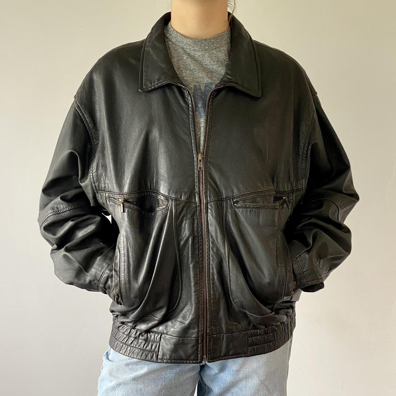 Vintage 90s Leather Jacket Super classic leather... - Depop