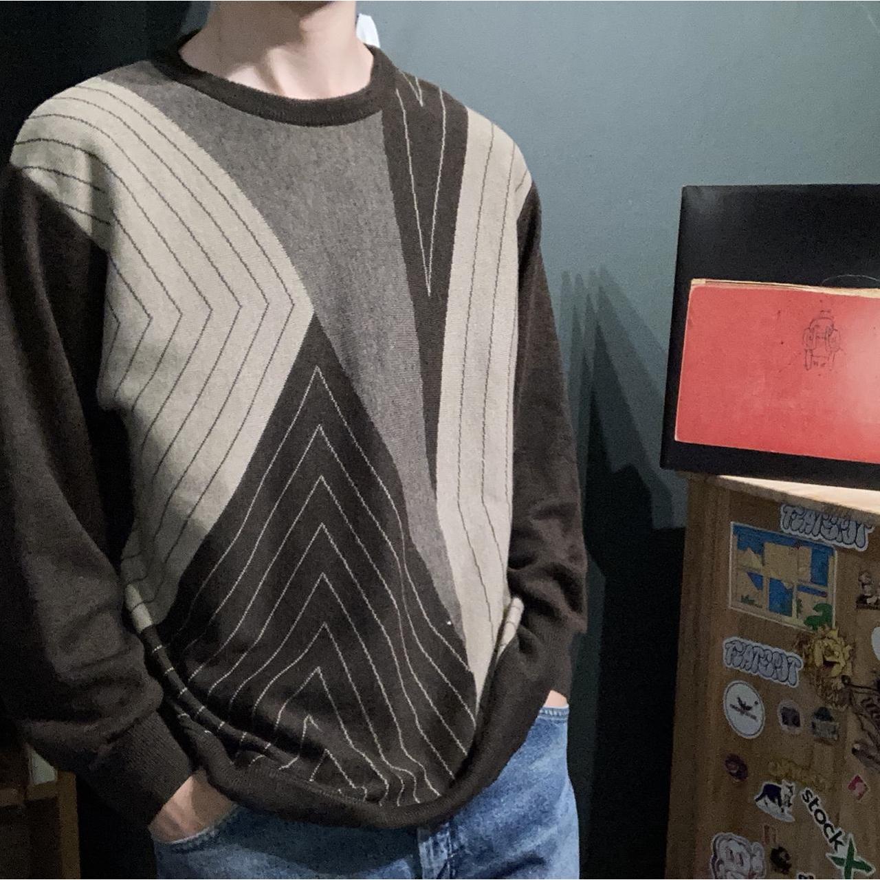 Vintage Brown Patterned Knitted Jumper A gorgeous Depop