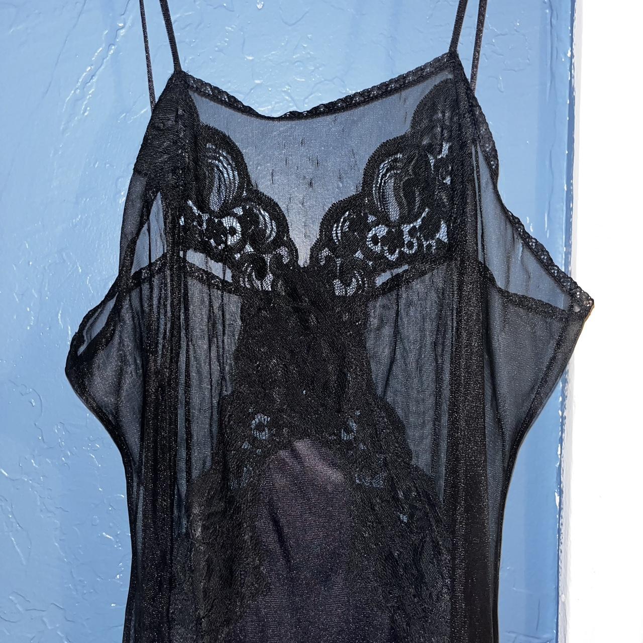 Maxi goth satin slip nightgown with lace and mesh... - Depop