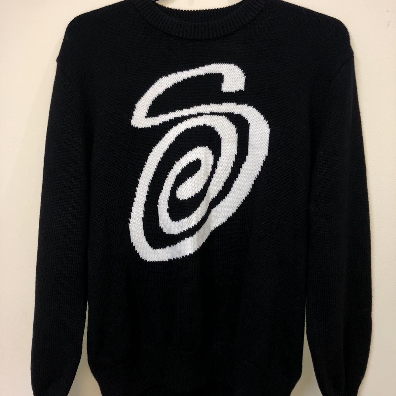 Stussy Curly S White Black Knitted fashion Crewneck