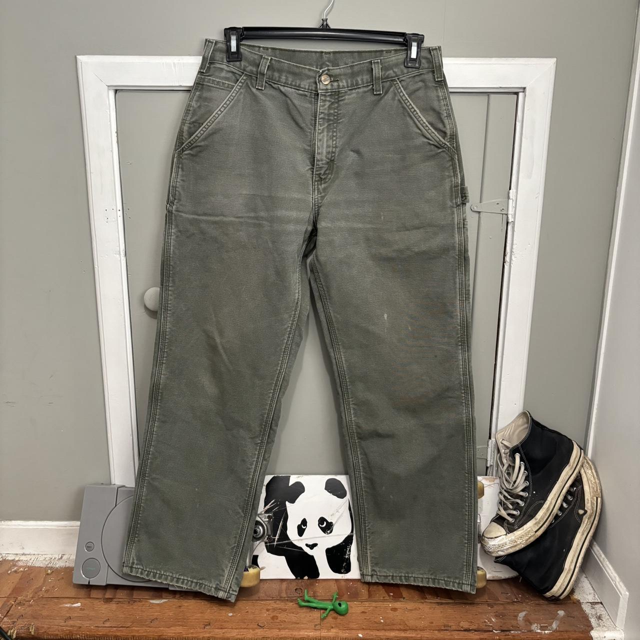 Faded carhartt flannel lined carpenter pants b111 Depop