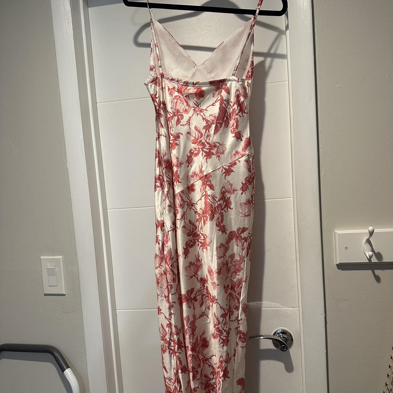 White and reddish pink floral maxi dress with... - Depop