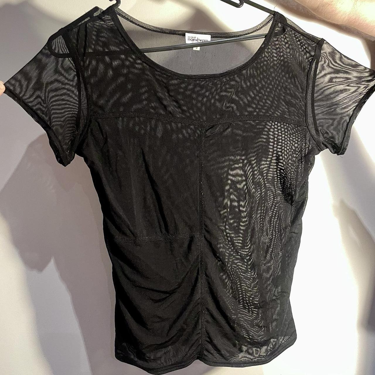 90s vintage sheer fine mesh top with panelled... - Depop