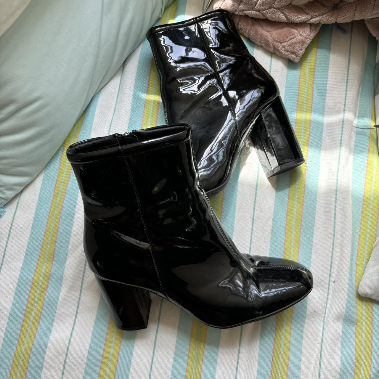 Black patent leather boots with a 3 inch heel boots. Depop