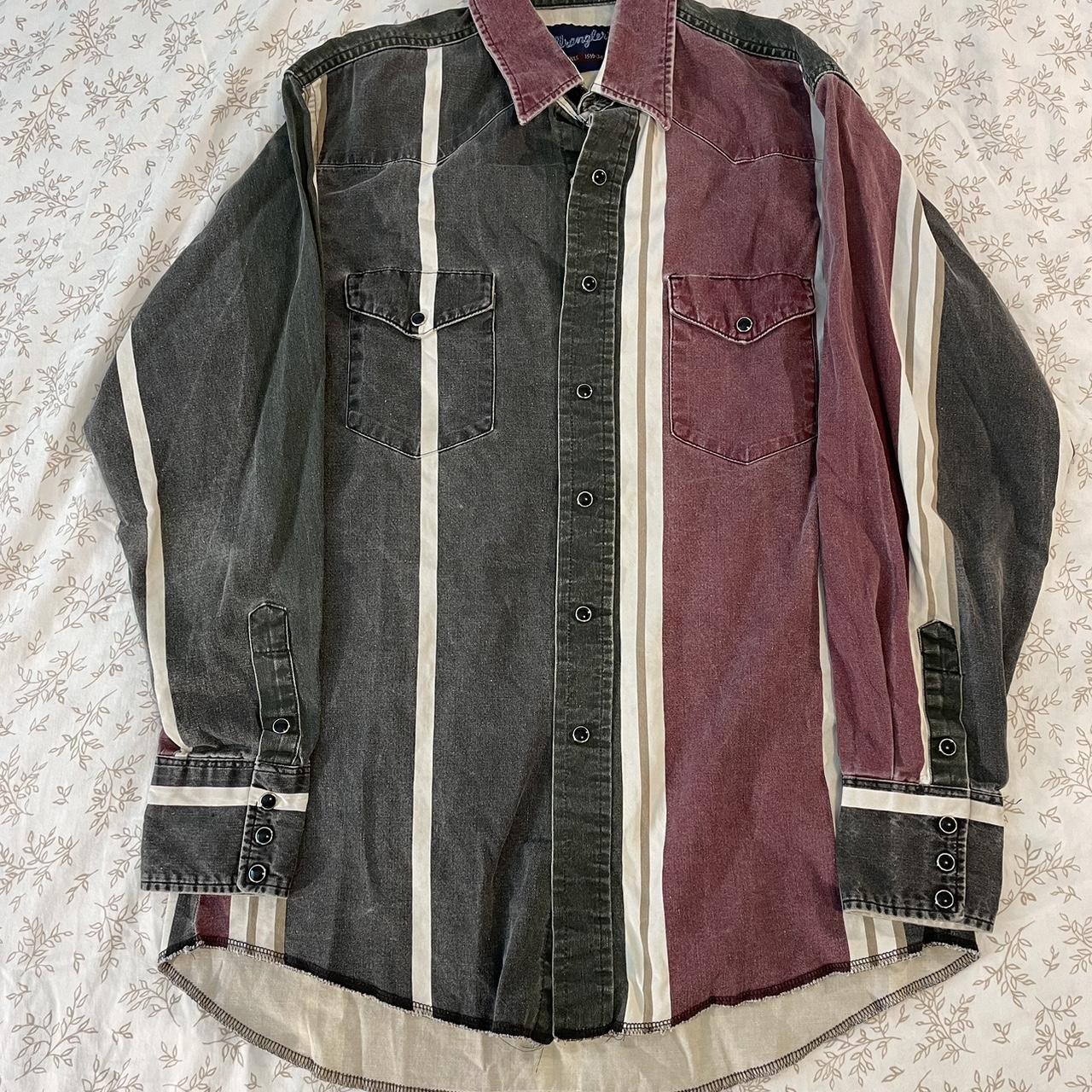 Wrangler Men's Burgundy and Cream Shirt | Depop