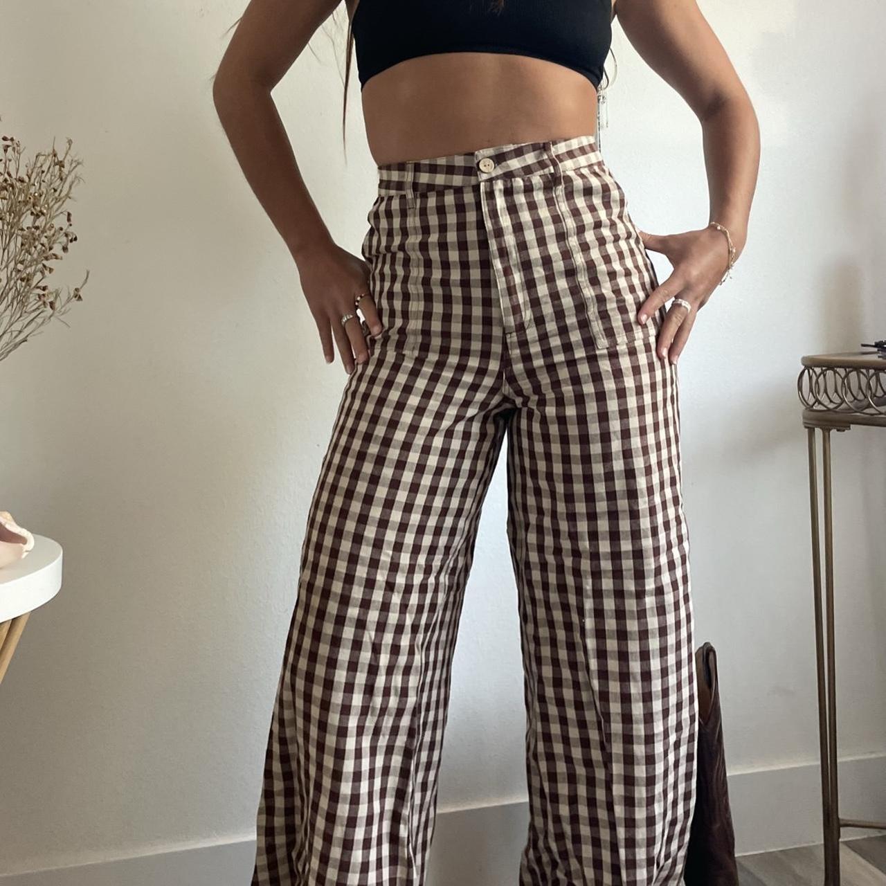 Ghanda wide leg gingham pants, never worn with tags,... Depop