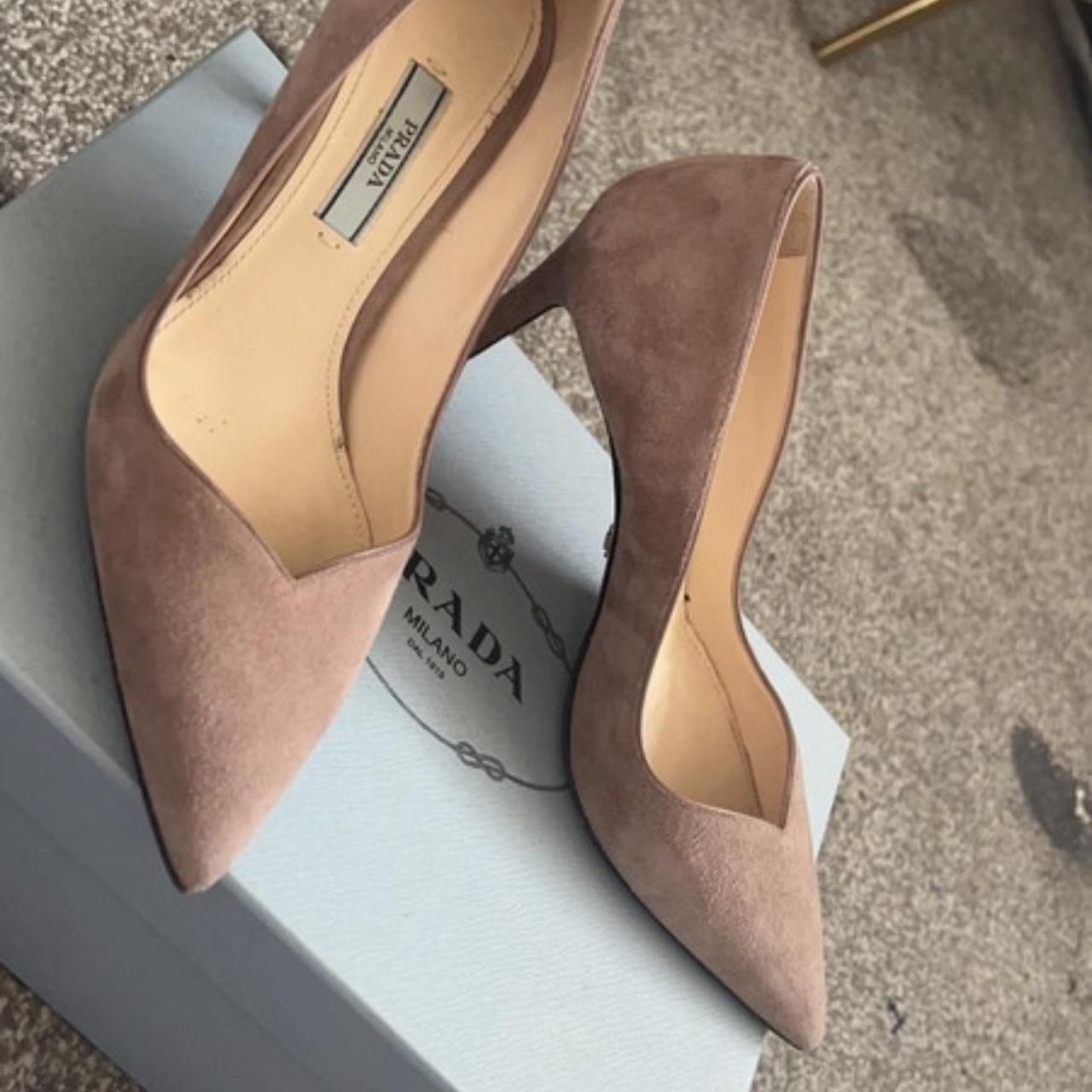 Prada suede heels size 35.5 uk 2.5 only worn few. Depop