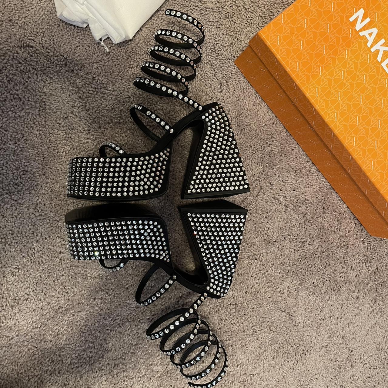 Naked Wolfe Women S Black And Silver Sandals Depop