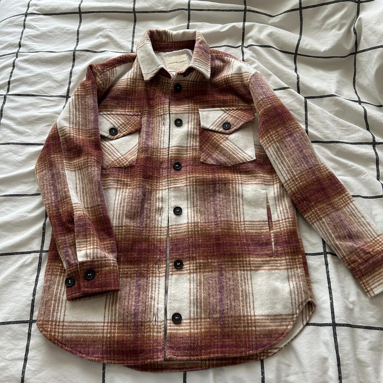 pink and orange shacket/flannel! oversized fit.... - Depop