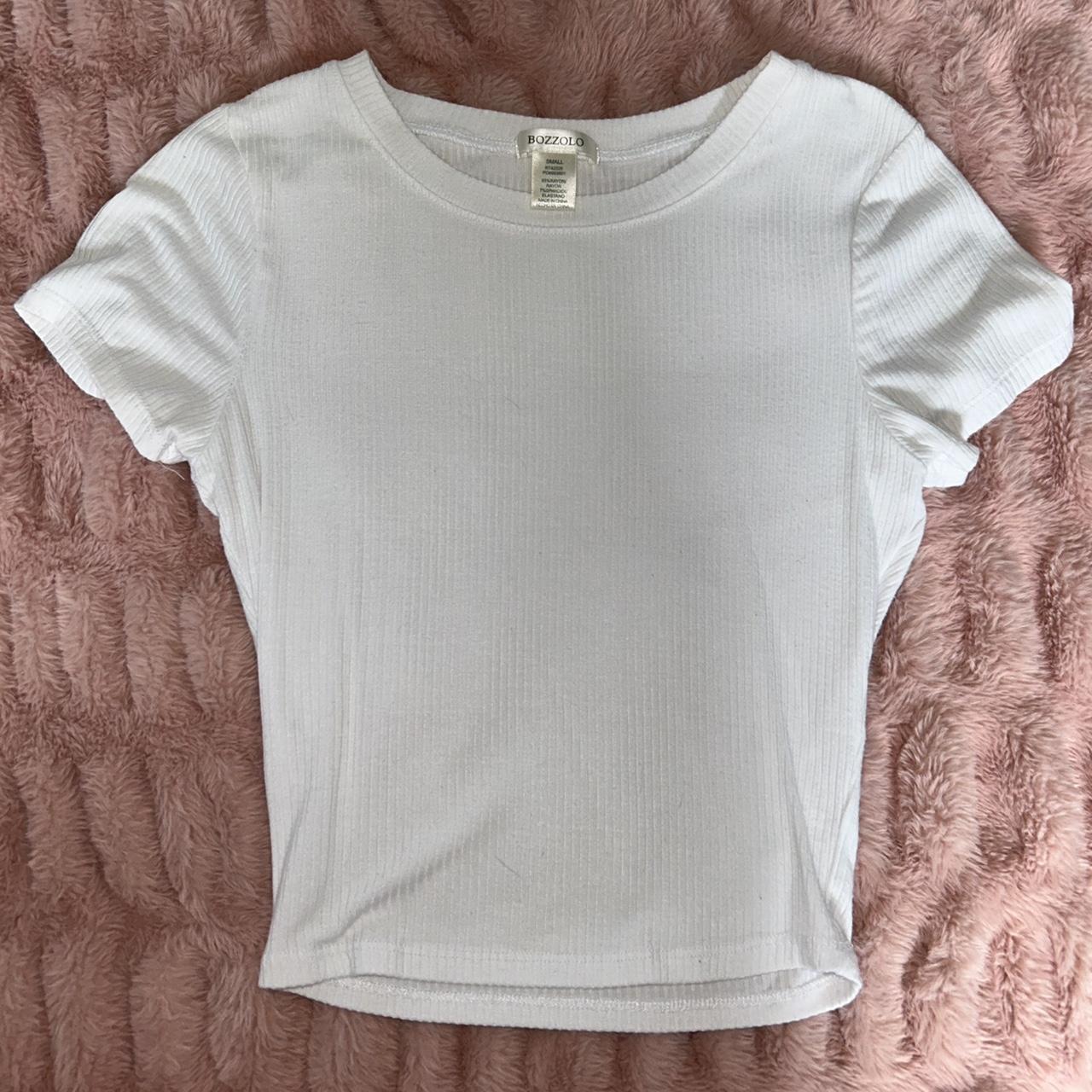 women's white bozzolo cropped fitted tshirt size... - Depop