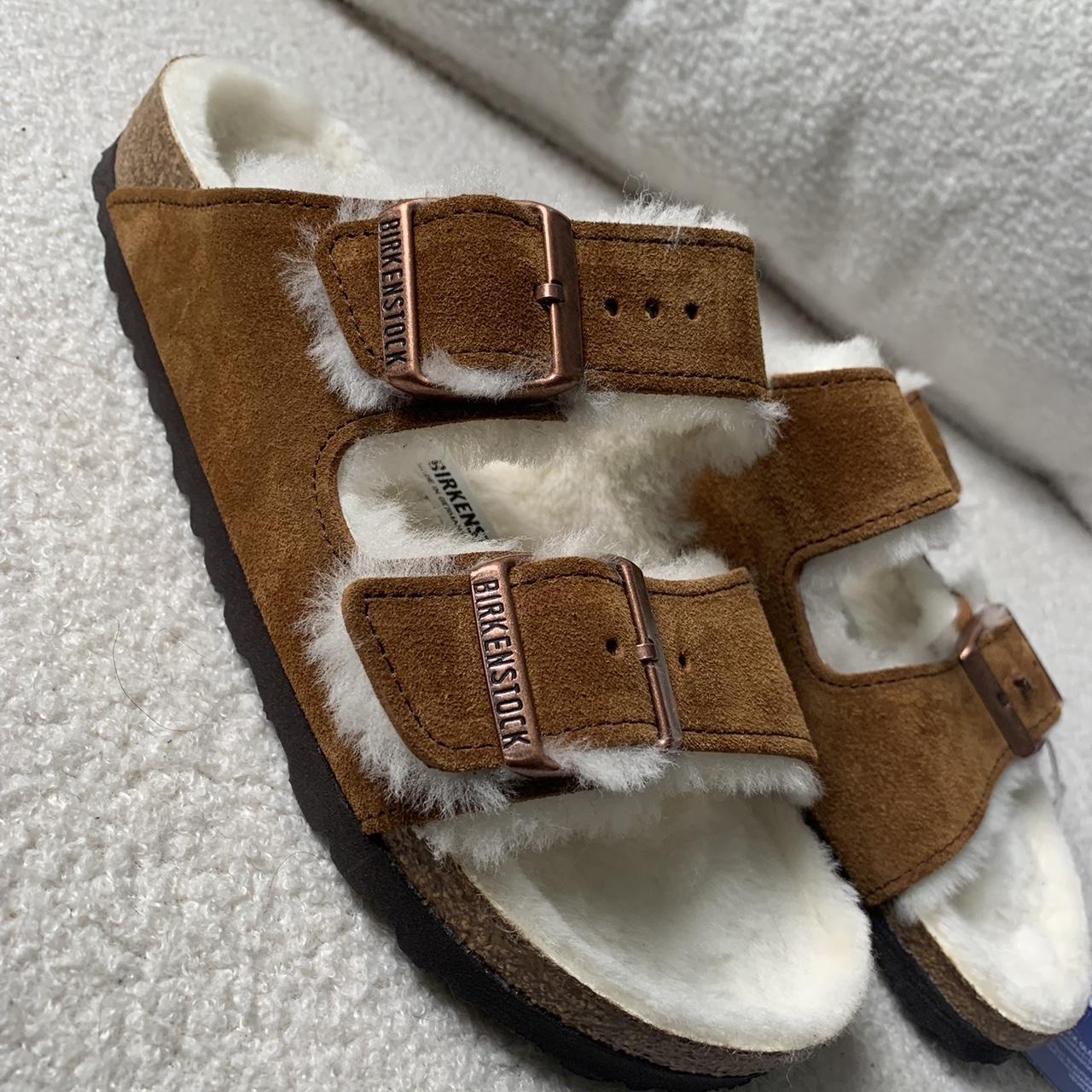 Birkenstock Women's Tan and Cream Slides | Depop