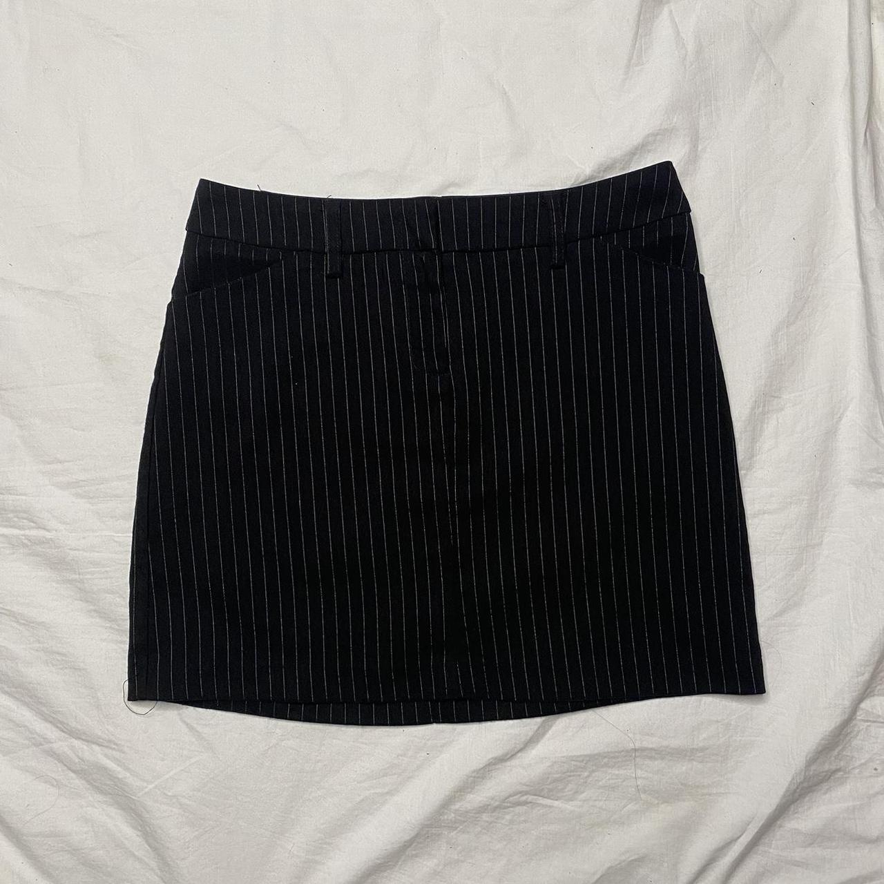 Y2k Black Pinstripe Mini Skirt Size... - Depop