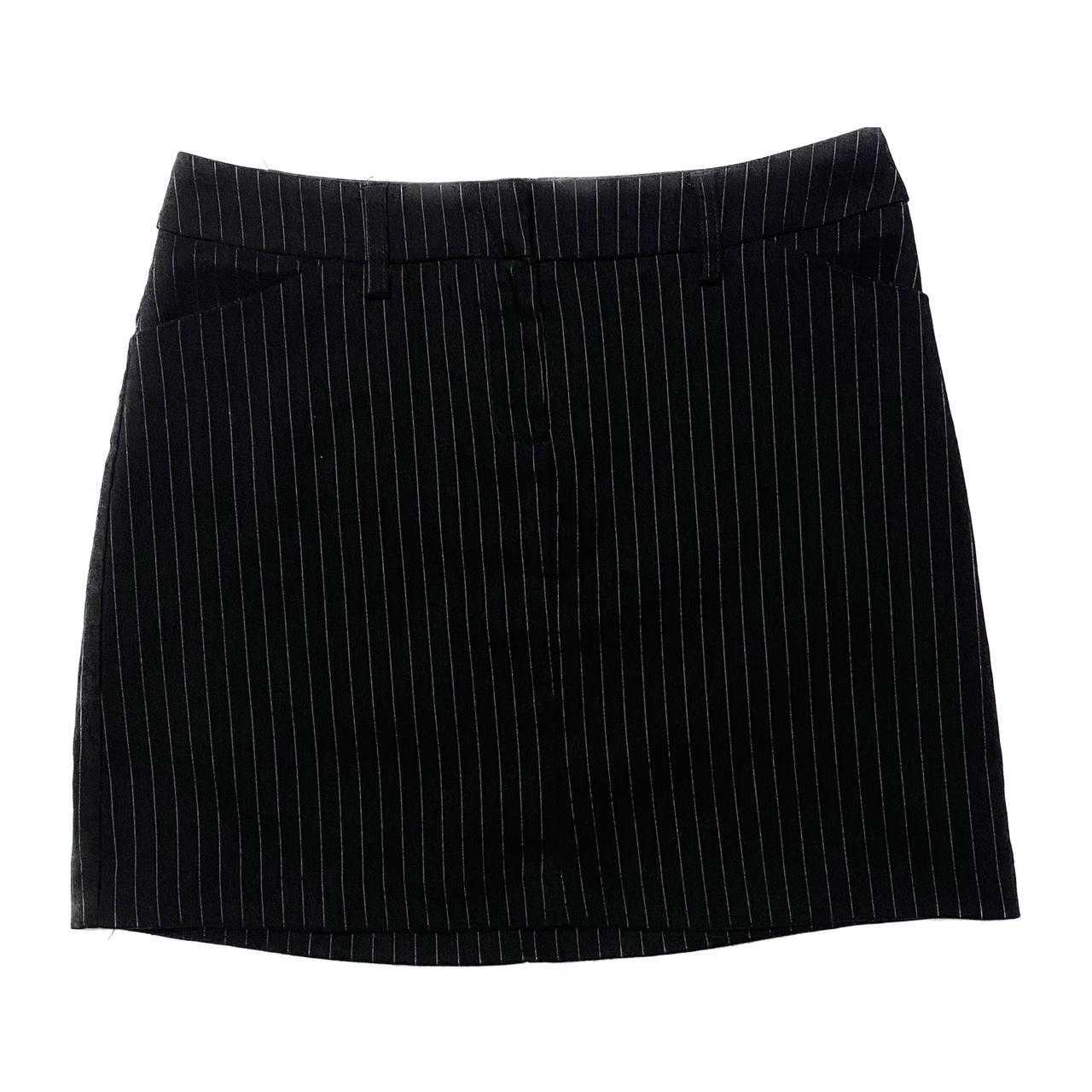 y2k black pinstripe mini skirt size... - Depop