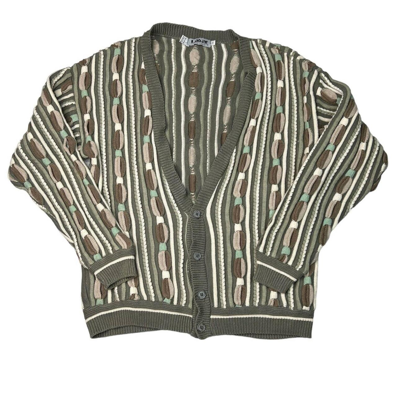 Vintage 90s Coogi Style Textured 3D Cardigan Sweater... - Depop