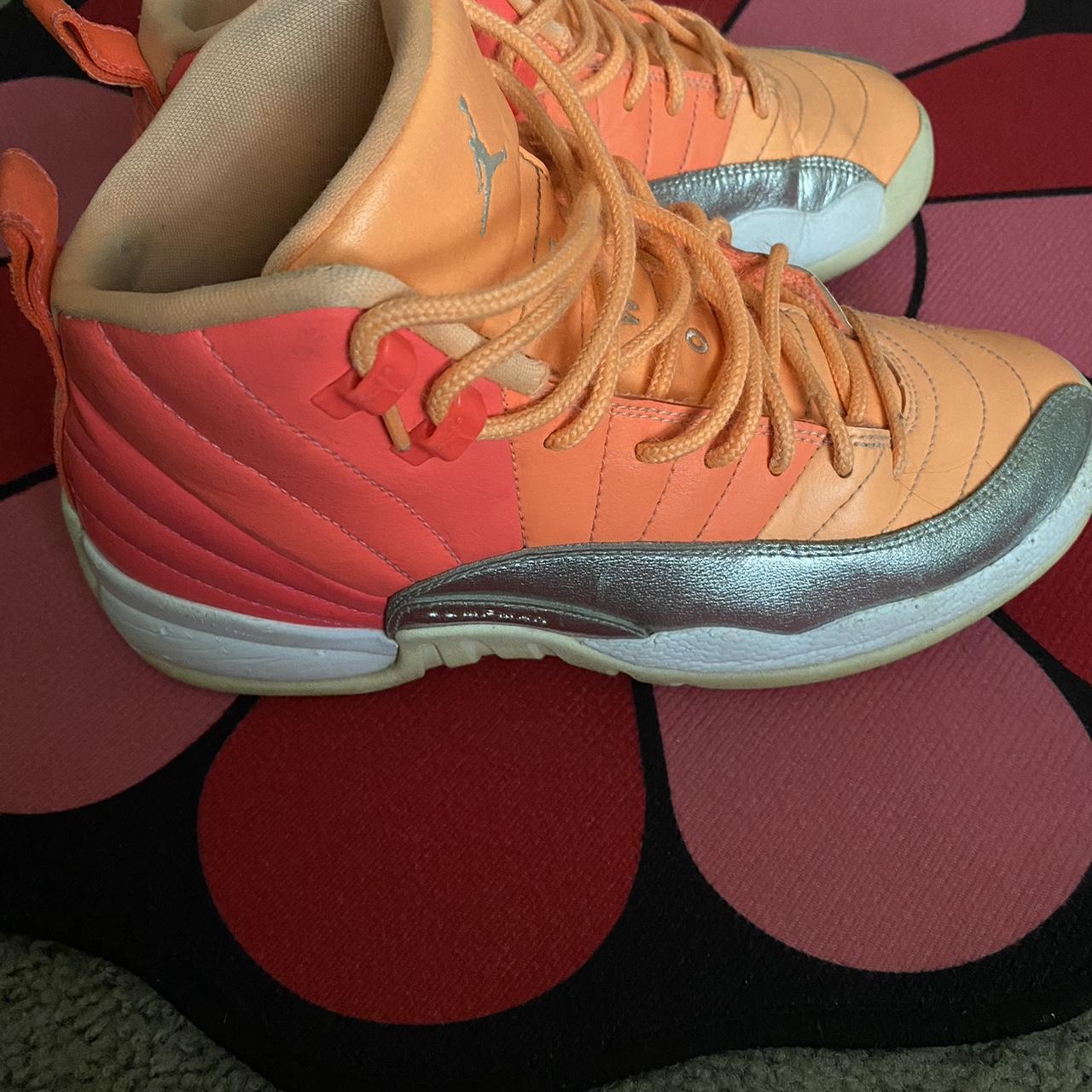 pink orange and silver Jordan 12 retro sunrise 6.5. Depop