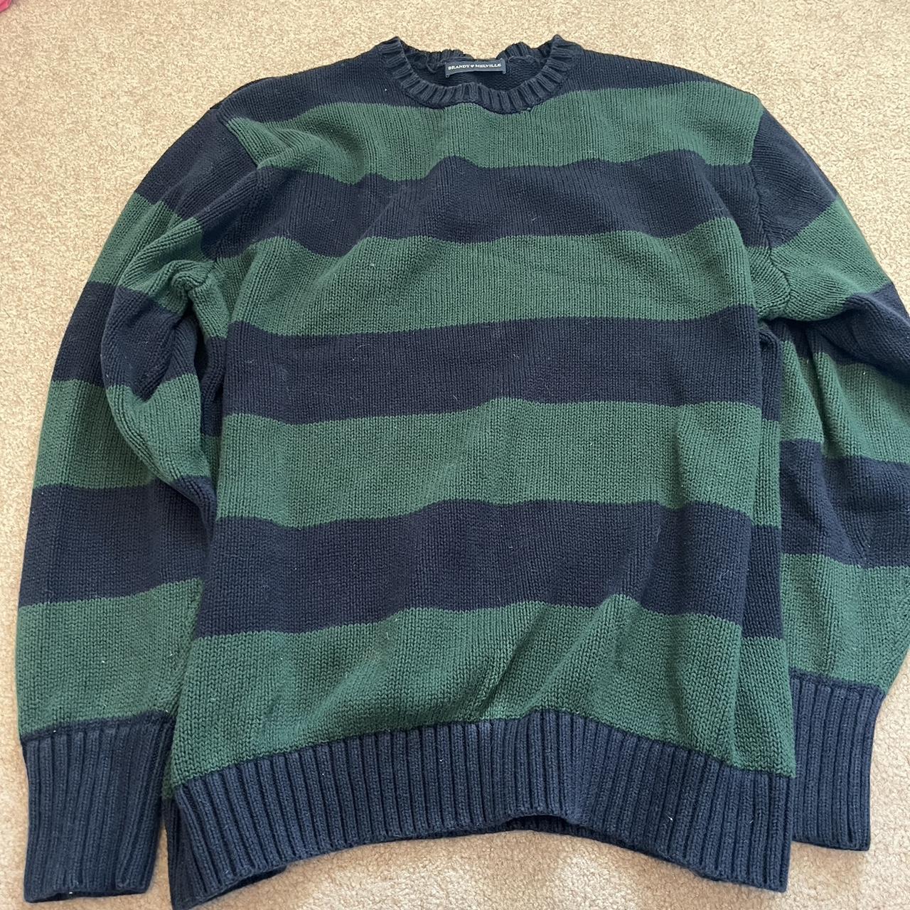 green and navy striped brandy melville sweater one... - Depop