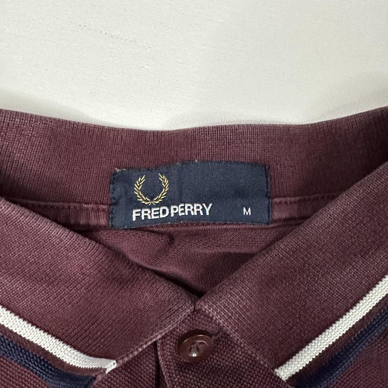Fred Perry vintage embroidered burgundy polo T shirt... - Depop