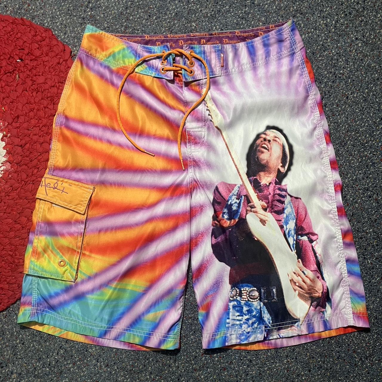 jimi hendrix swim shorts tie dye shorts size 31 draw... - Depop