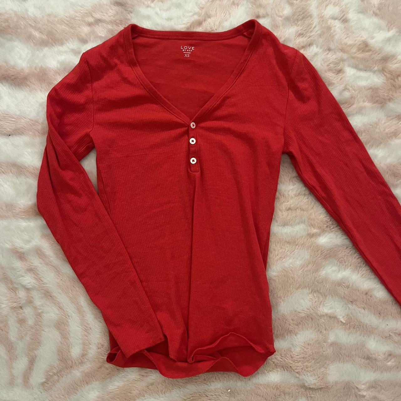 Red long sleeve button up - Depop