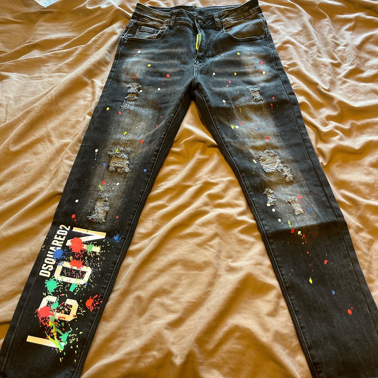 Dsquared black skinny jeans with paint splatter I’ve... Depop