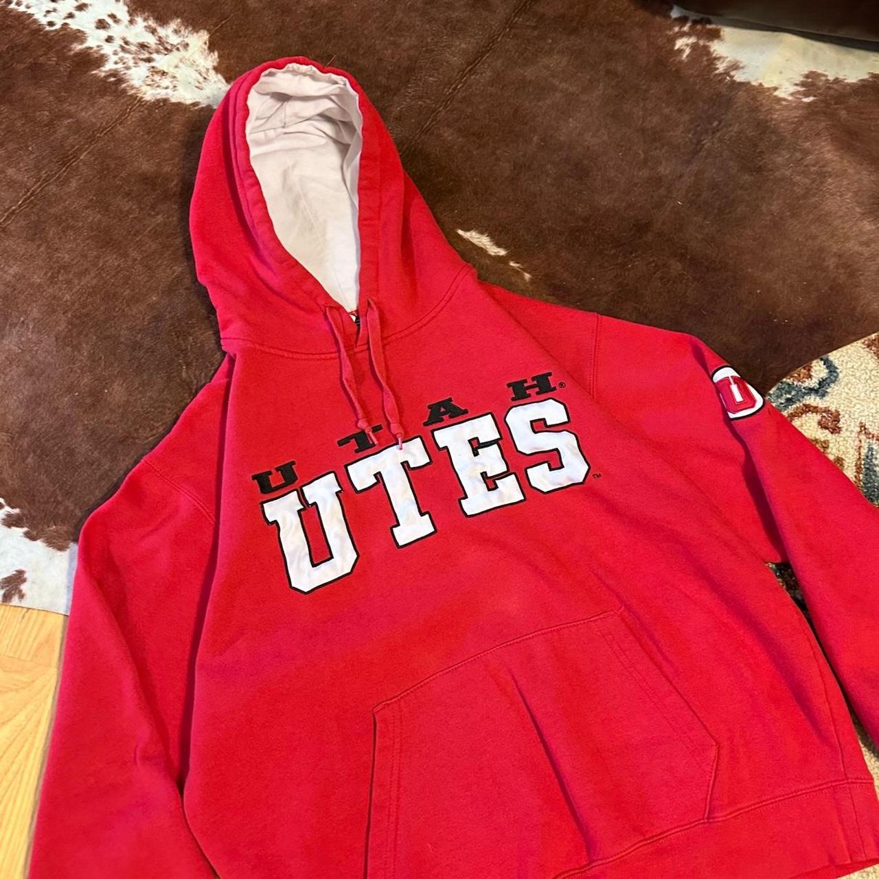 red utah utes hoodie with embroidered patch on... - Depop