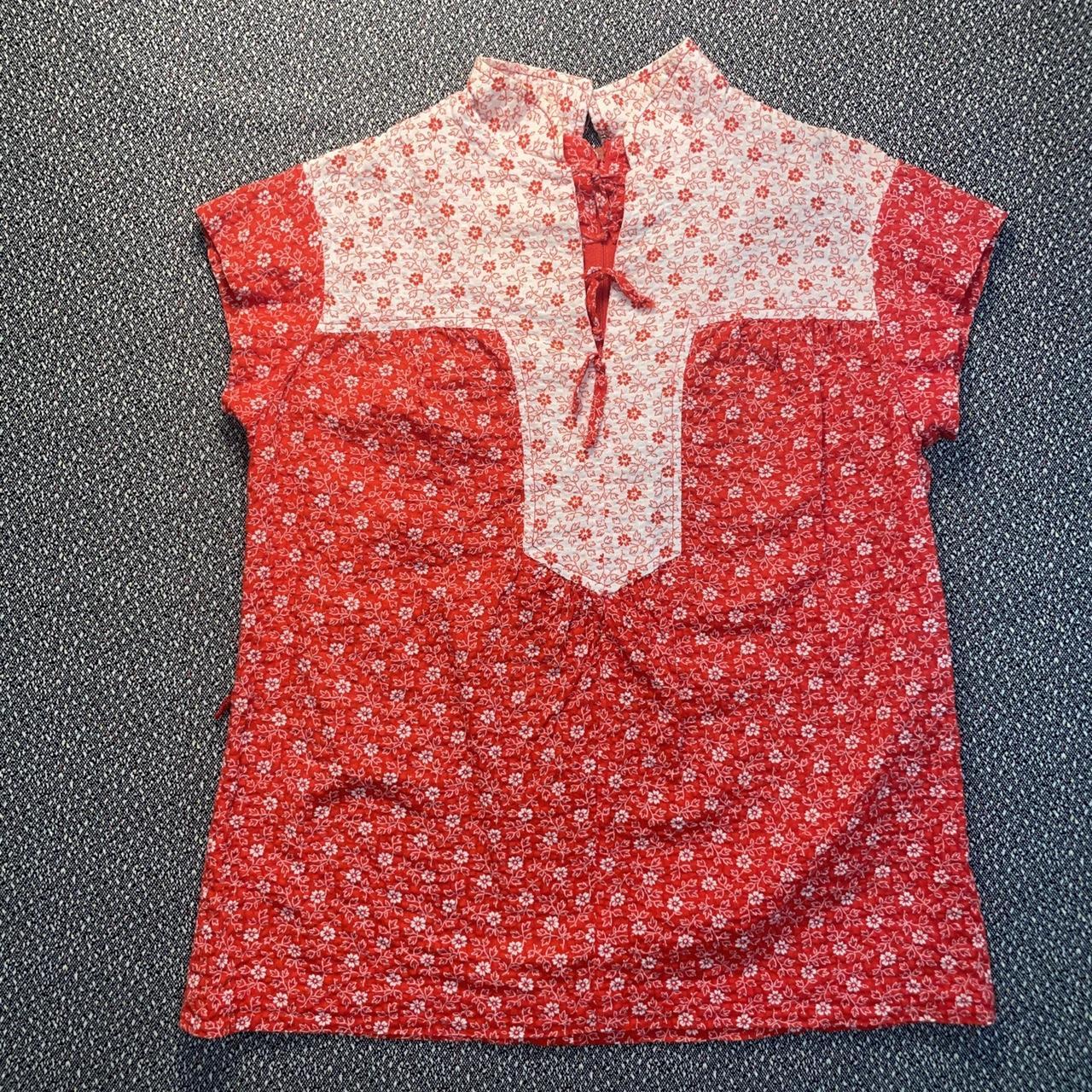 JCPenney Women's Red and White Blouse Depop