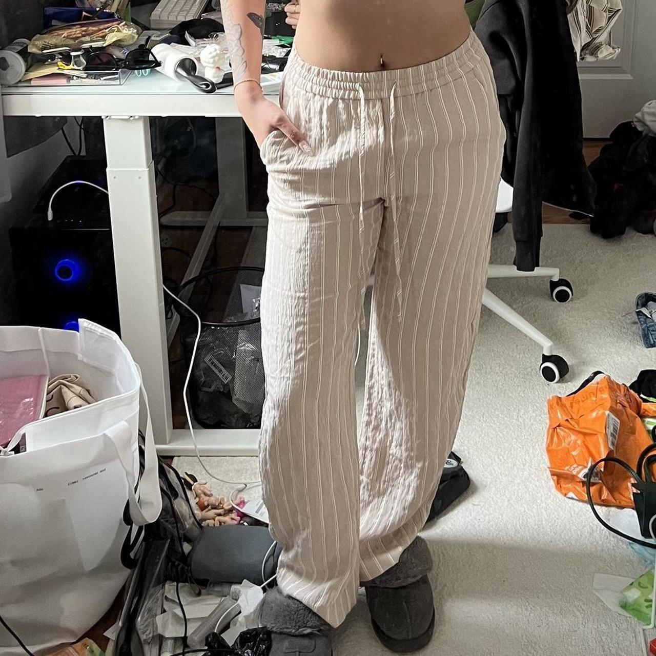 beige/white striped linen pants 🥹PLS LMK B4 U | Depop
