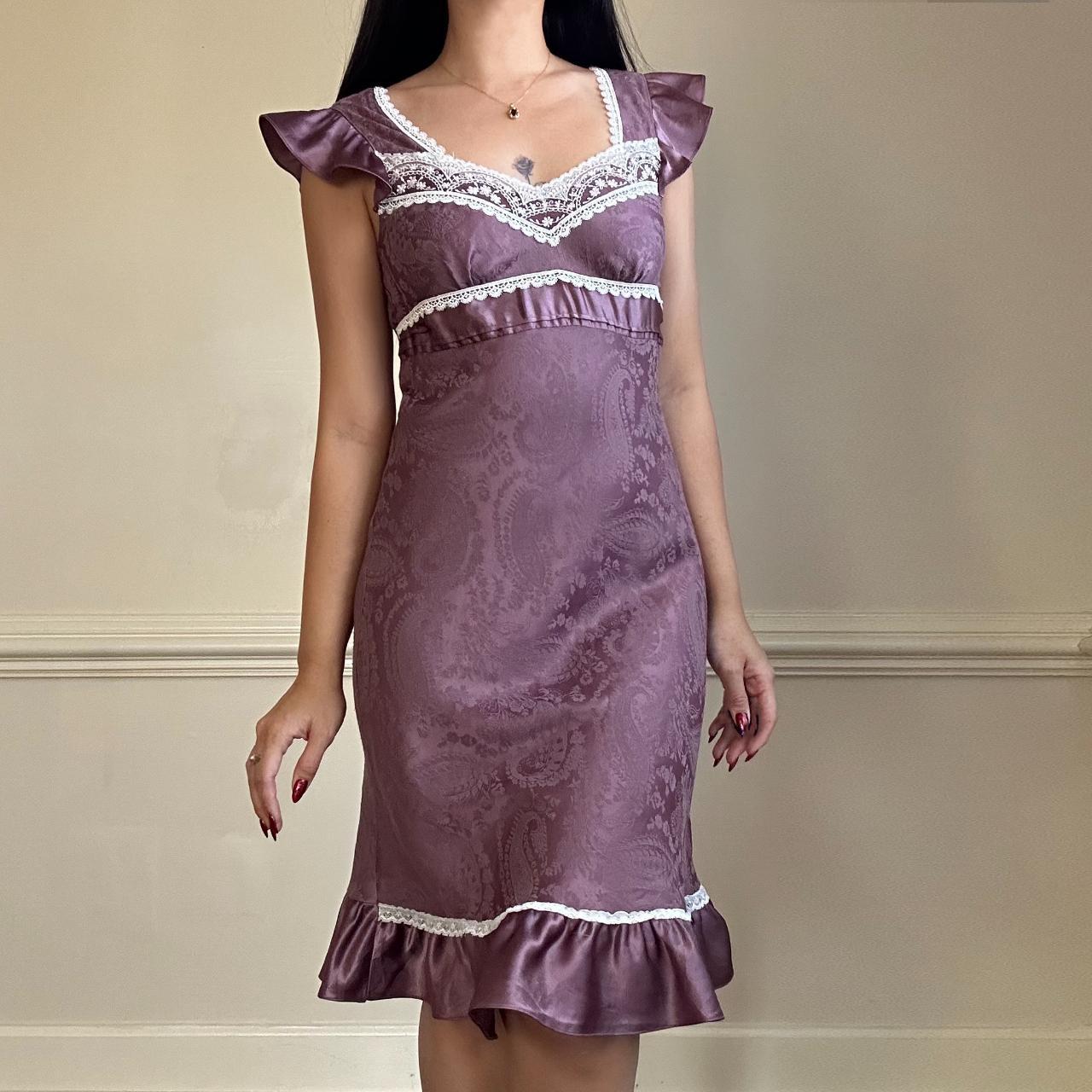 - Romantic mauve midi dress featuring jacquard satin... - Depop