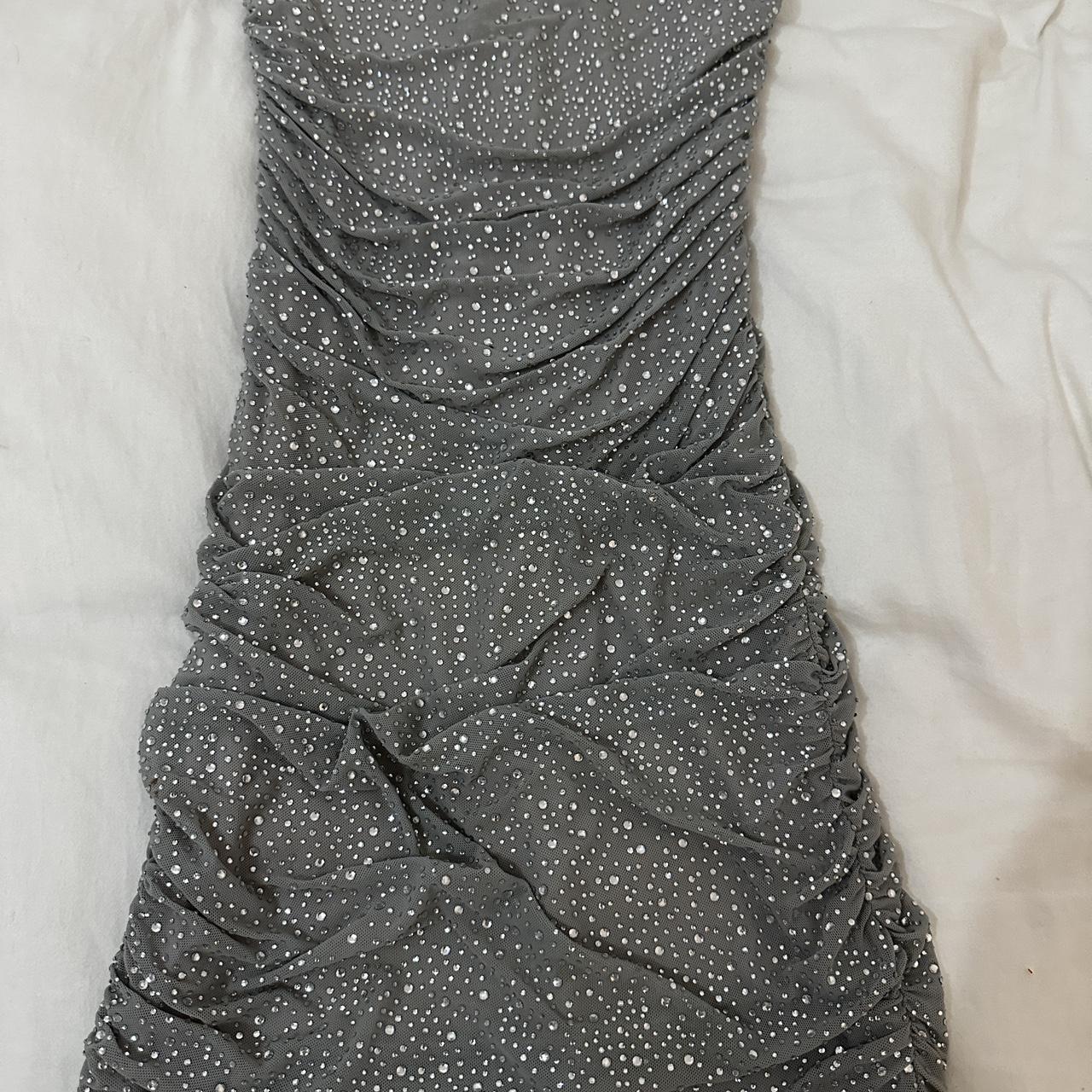 oh polly silver glittery dress worn once size 8 - Depop