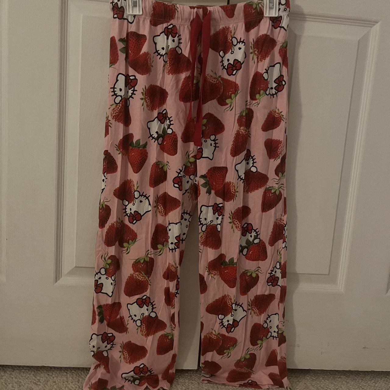 rare sanrio hello kitty + strawberry pajamas medium... - Depop