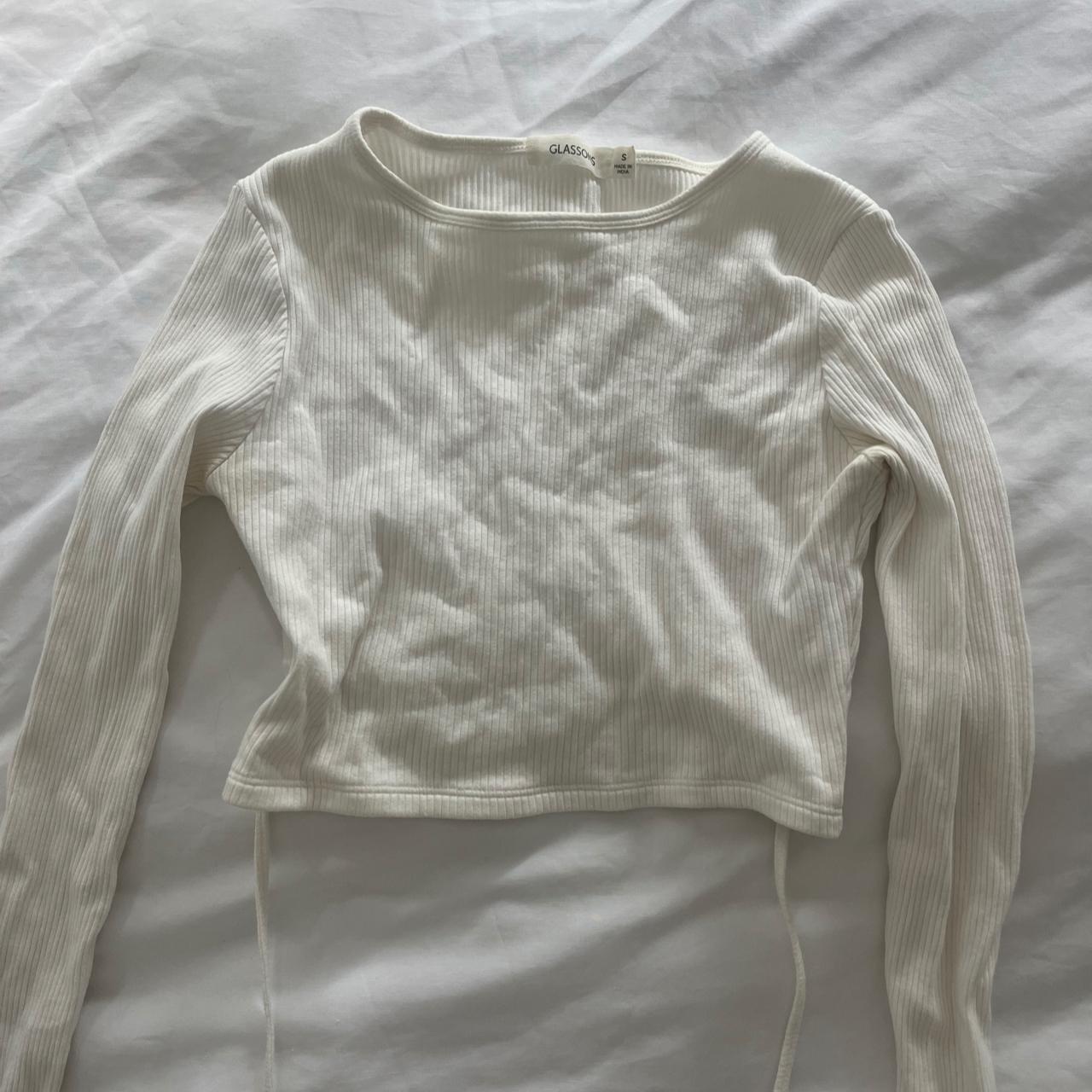 Glassons White Long Sleeve Backless Top Size Small Depop