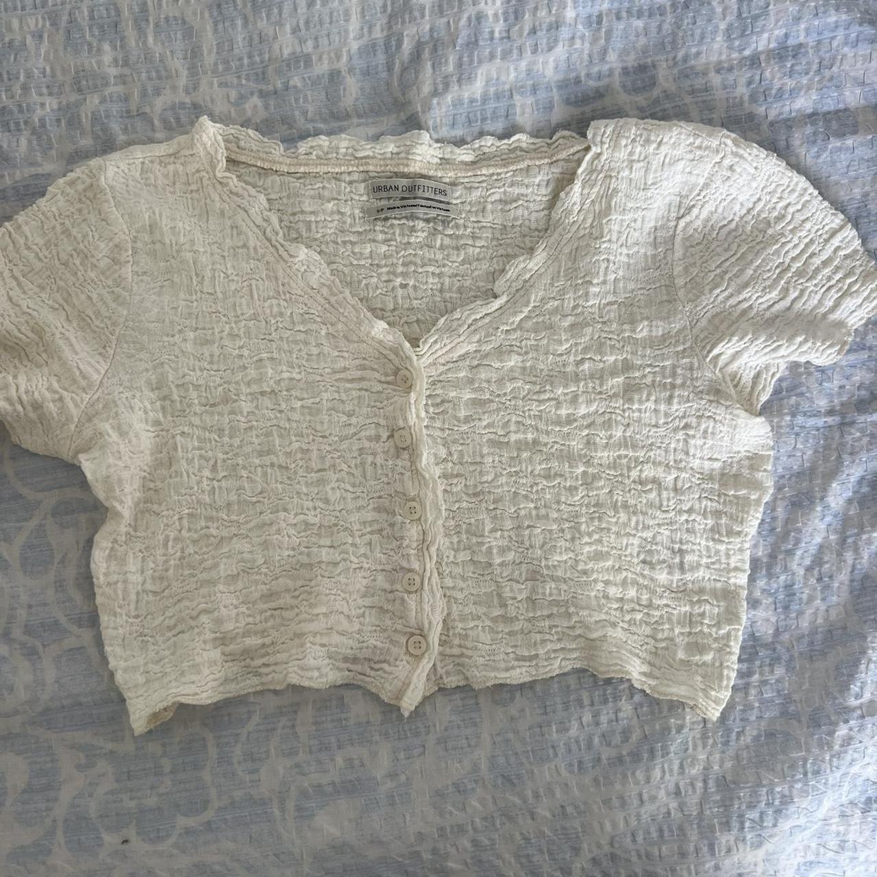 Urban Outfitters White  Cream Crinkle Crop Top. Worn - Depop