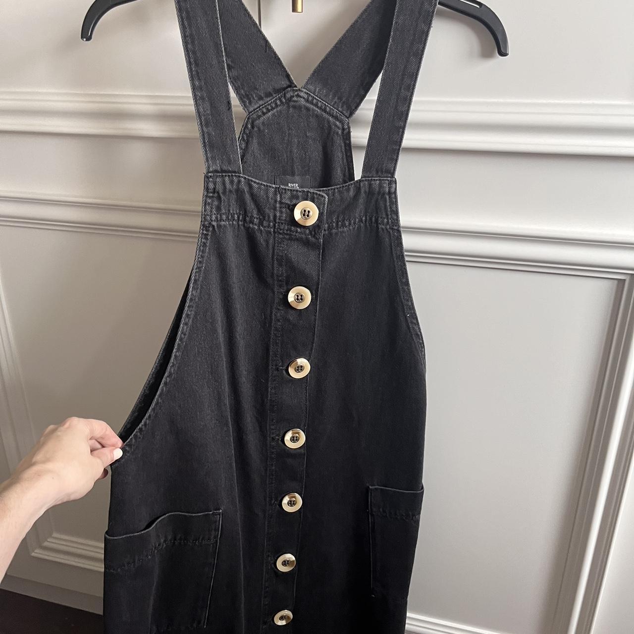 River island black denim dungarees dress. Size uk. Depop