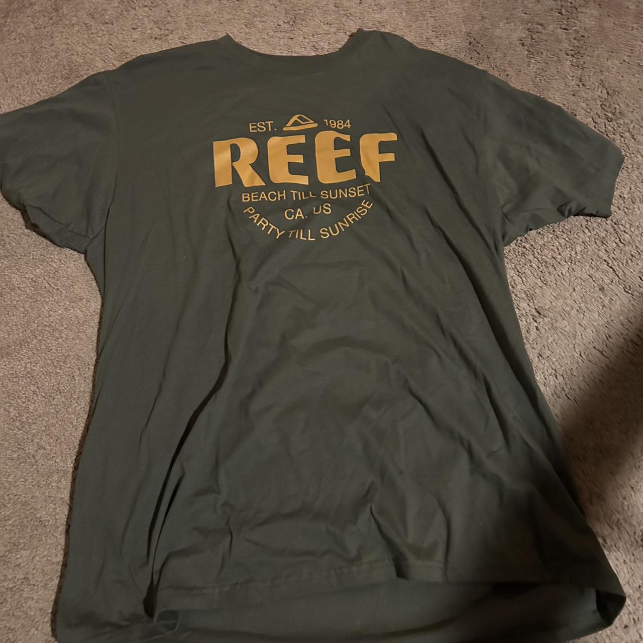 Reef Men's Yellow and Khaki T-shirt | Depop