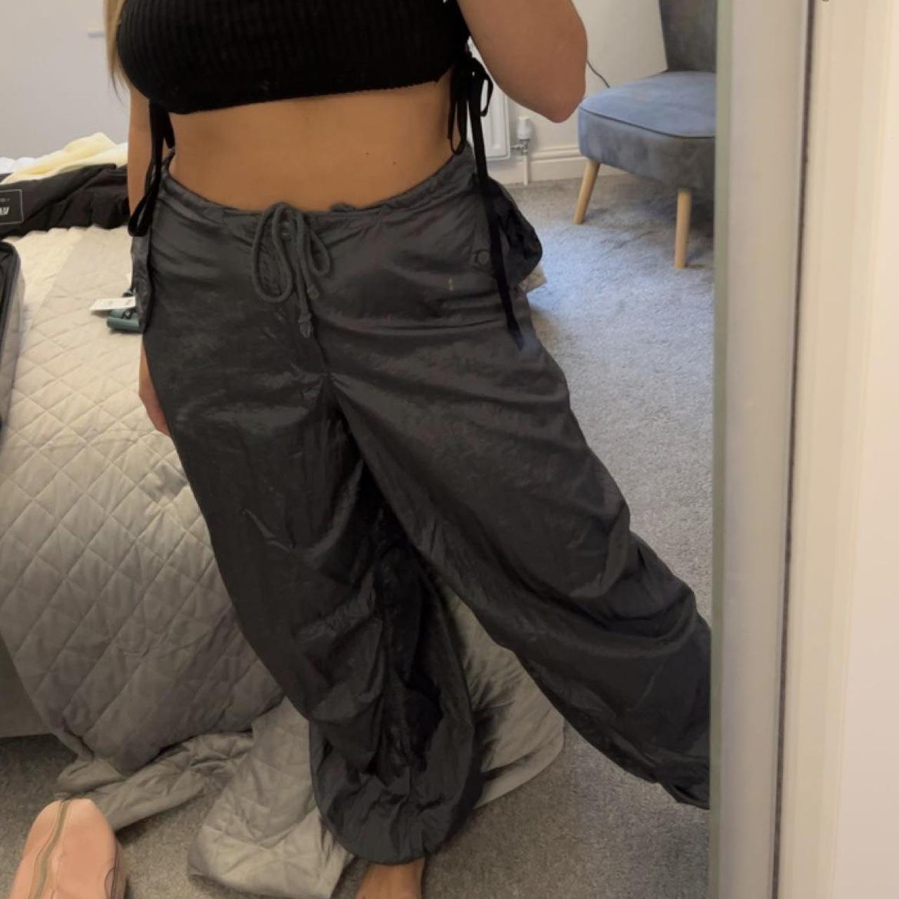 Motel rocks grey baggy parachute pants - size... - Depop